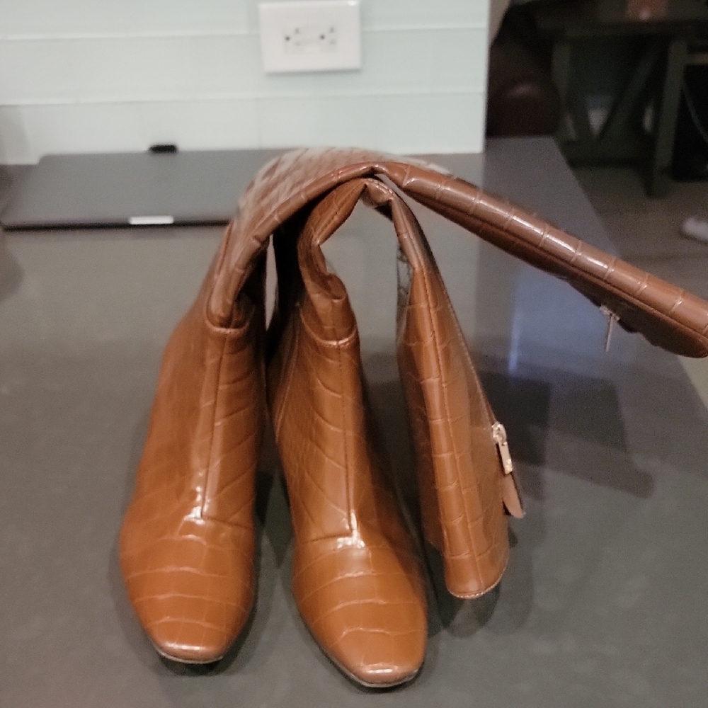 New York & Company Brown Croc-Pattern Heeled Boots